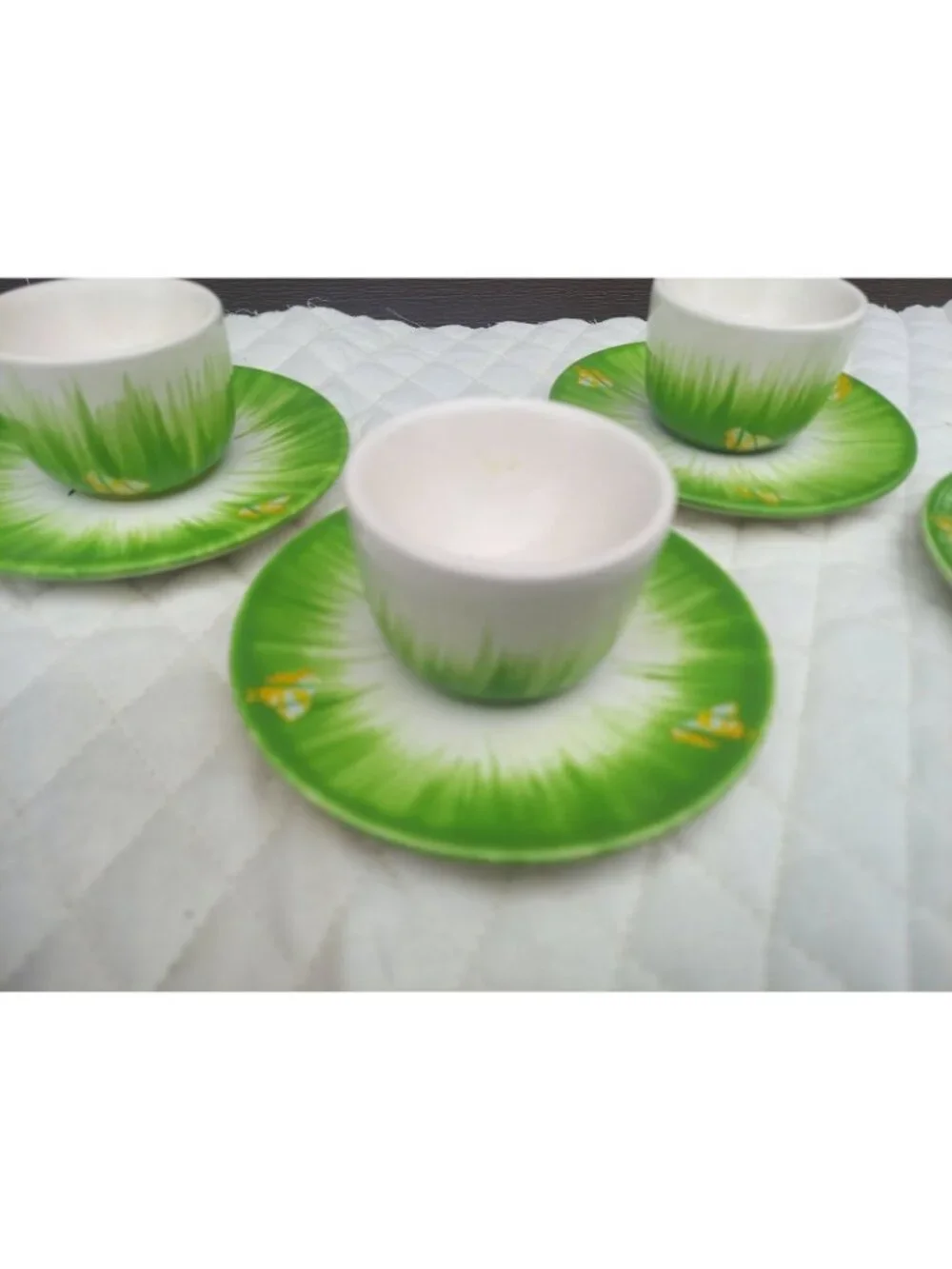 4 Pottery Barn Egg Cups Chicks in Grass